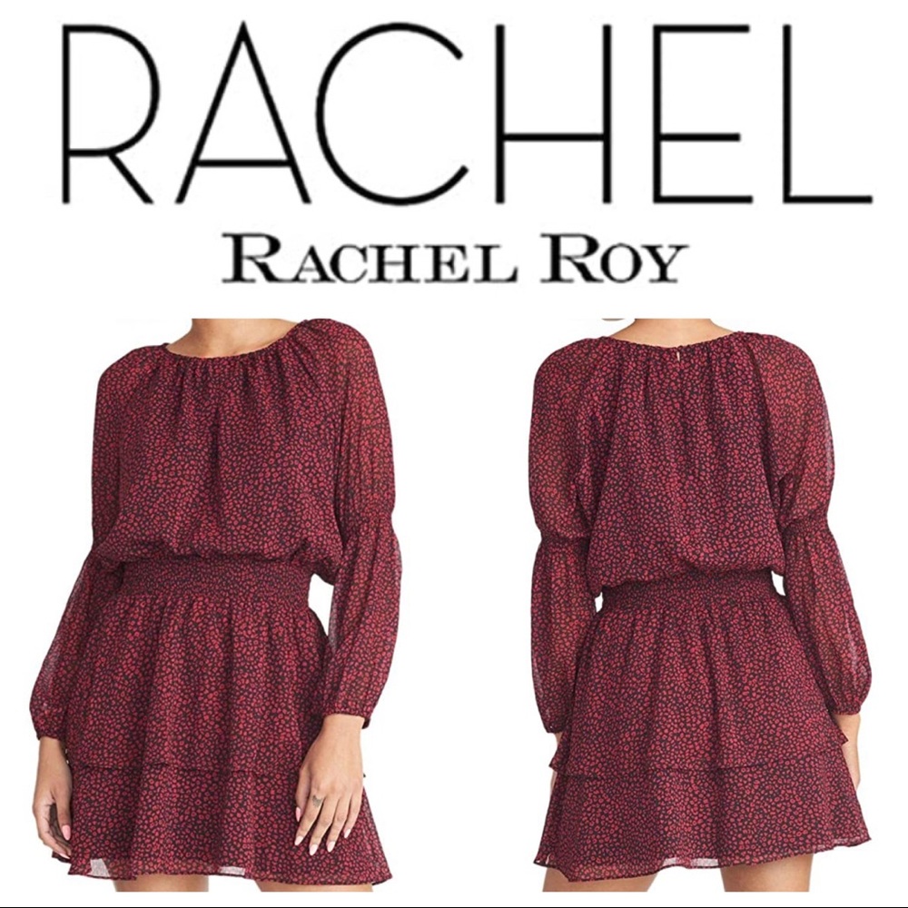 Rachel Rachel Roy Animal Print Ruffle Hem Dress Black Wild Pink Medium